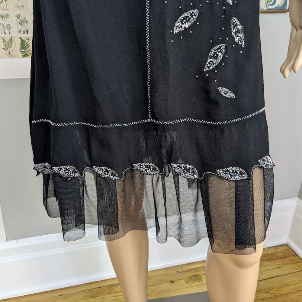 Vintage 90s y2k Sue Wong Silk Midi Dress Silver Beaded Dark Fairycore Size 6 - Picture 11 of 12